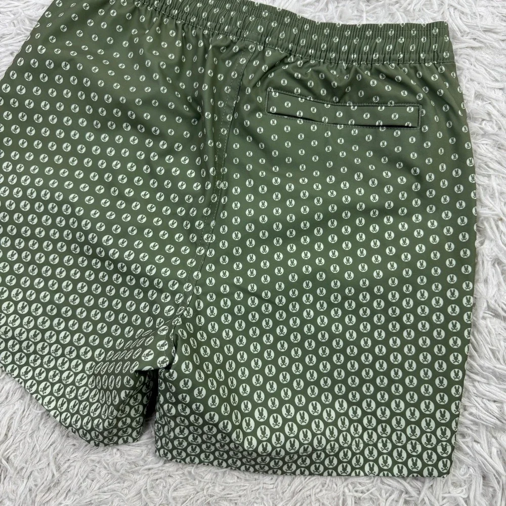 NWT Psycho Bunny Shorts Boys Medium 10-12 Green Bendigo AOP Lined Swim Trunk M